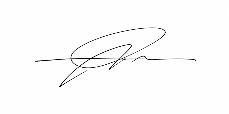 Fictional black-ink signature sample centred on clean white paper