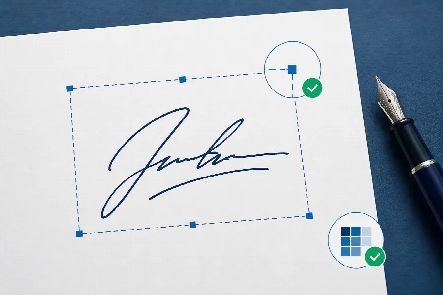 Illustration of a complete handwritten signature inside a precise crop frame