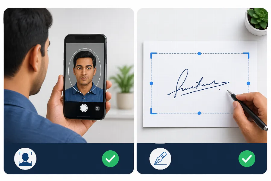 Illustration showing separate SSC live photograph capture and signature cropping steps