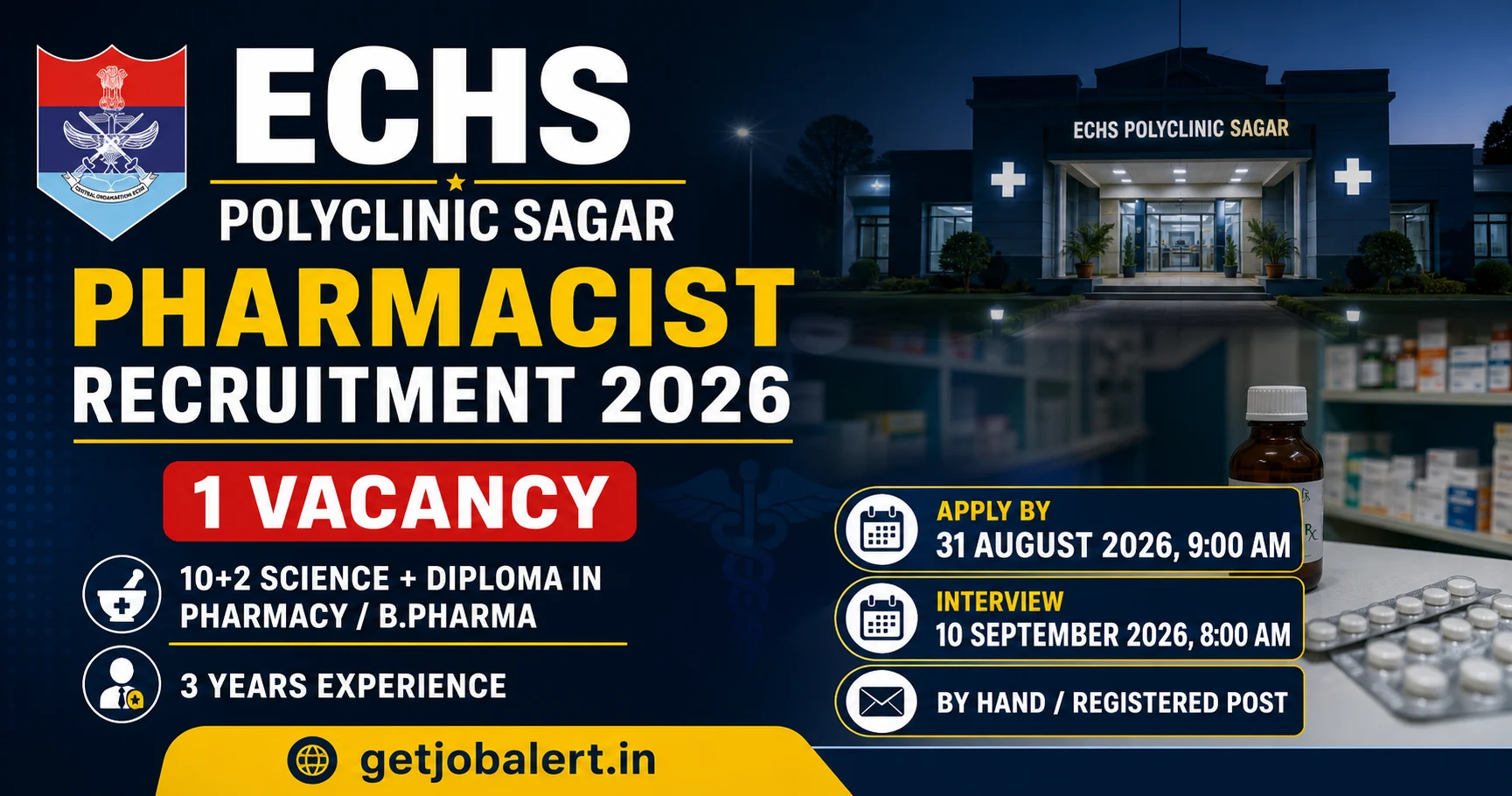 ECHS Pharmacist Recruitment 2026 vacancy, pharmacy eligibility and deadline