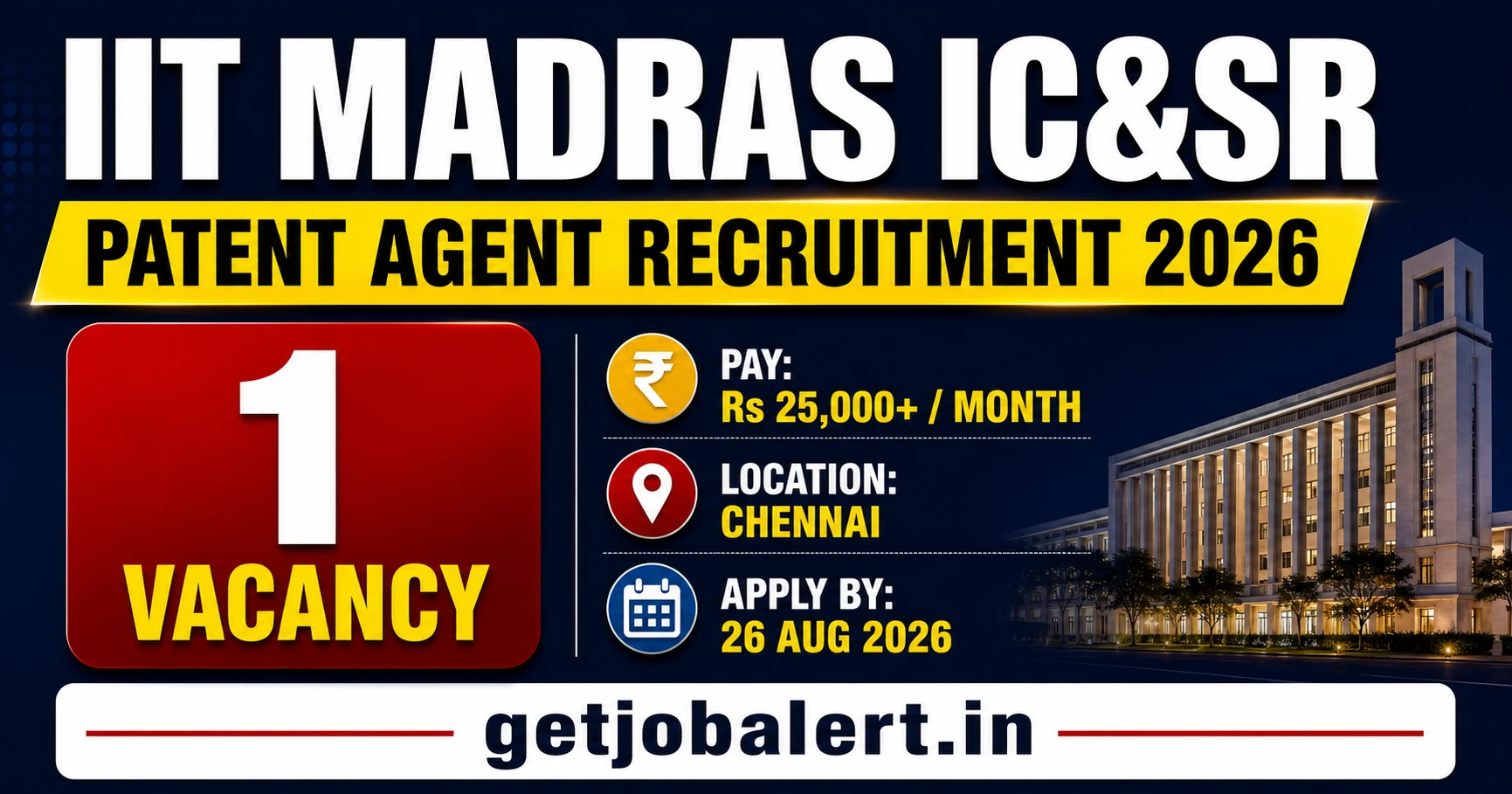 IIT Madras IC&SR Patent Agent Recruitment 2026 – 1 Vacancy