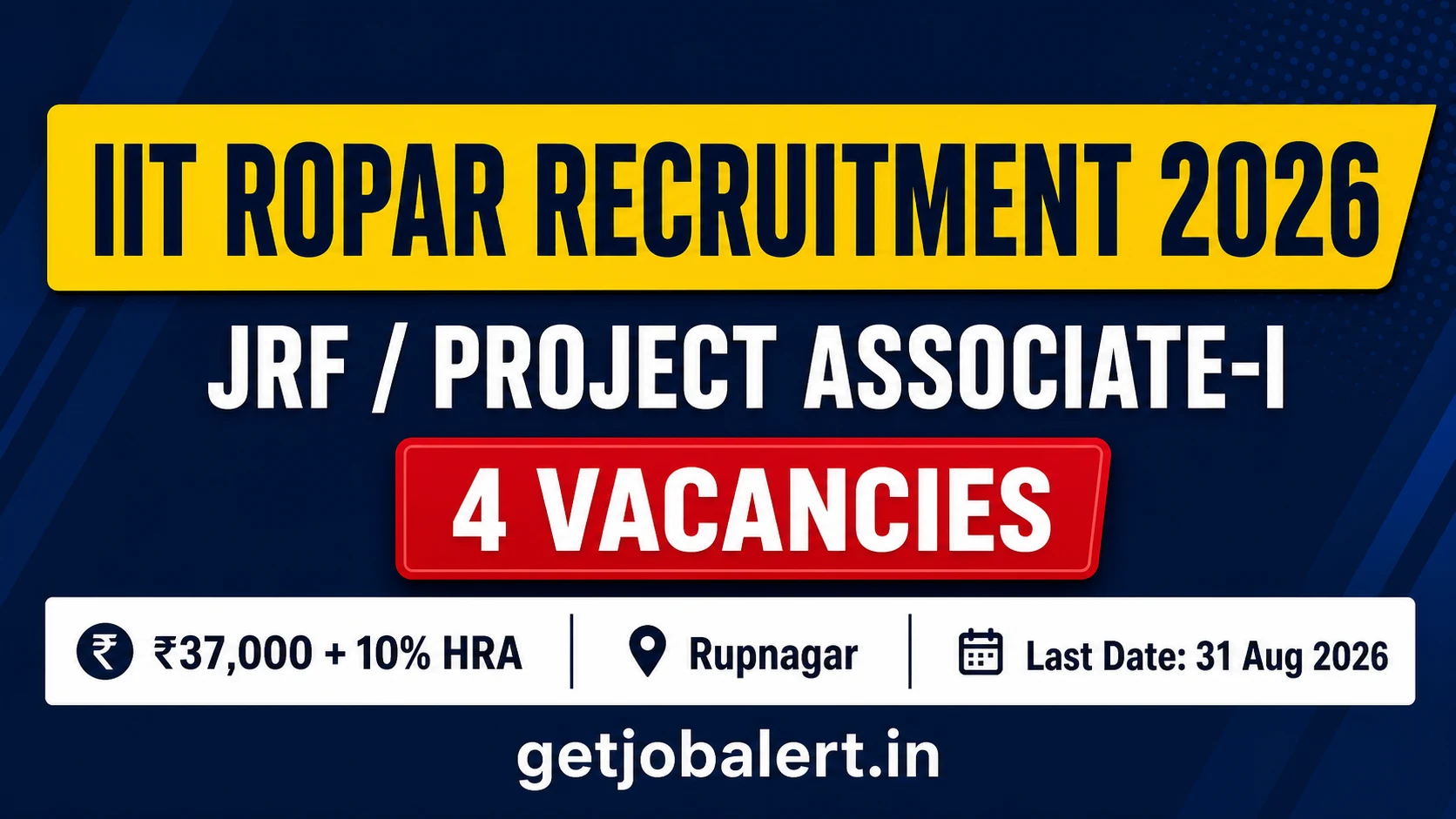 IIT Ropar JRF / Project Associate-I Recruitment 2026 – 4 Vacancies
