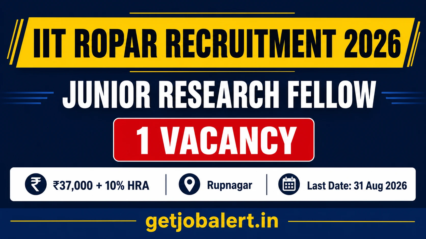 IIT Ropar Junior Research Fellow Recruitment 2026 – 1 Vacancy