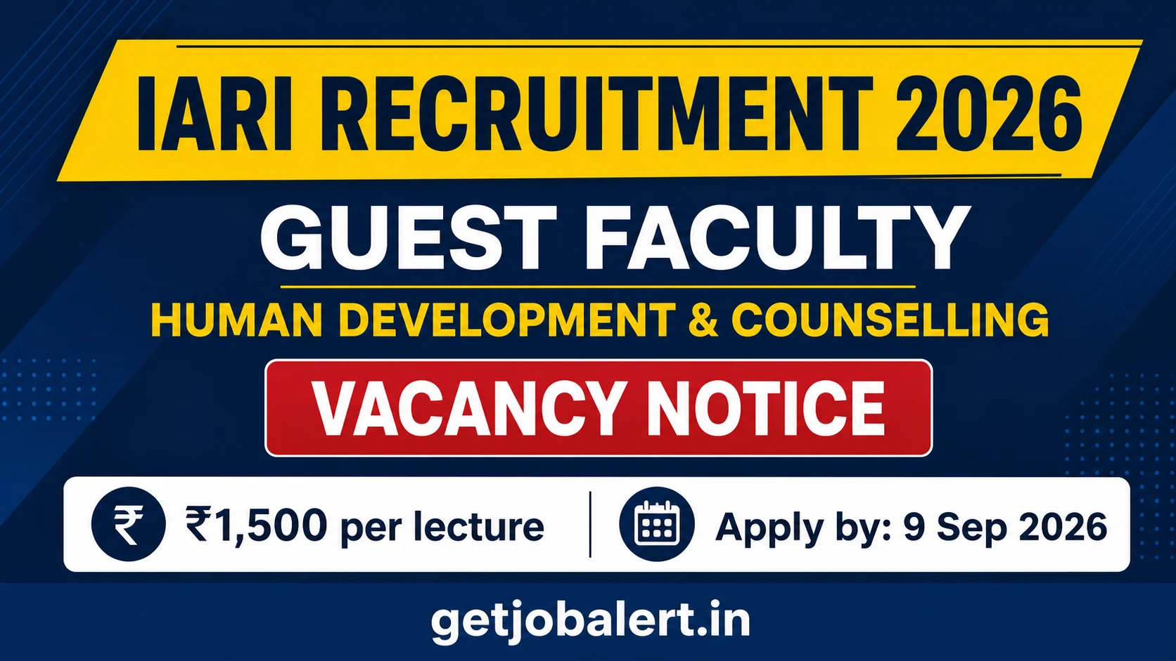 IARI Guest Faculty Human Development Recruitment 2026 – Vacancy Notice