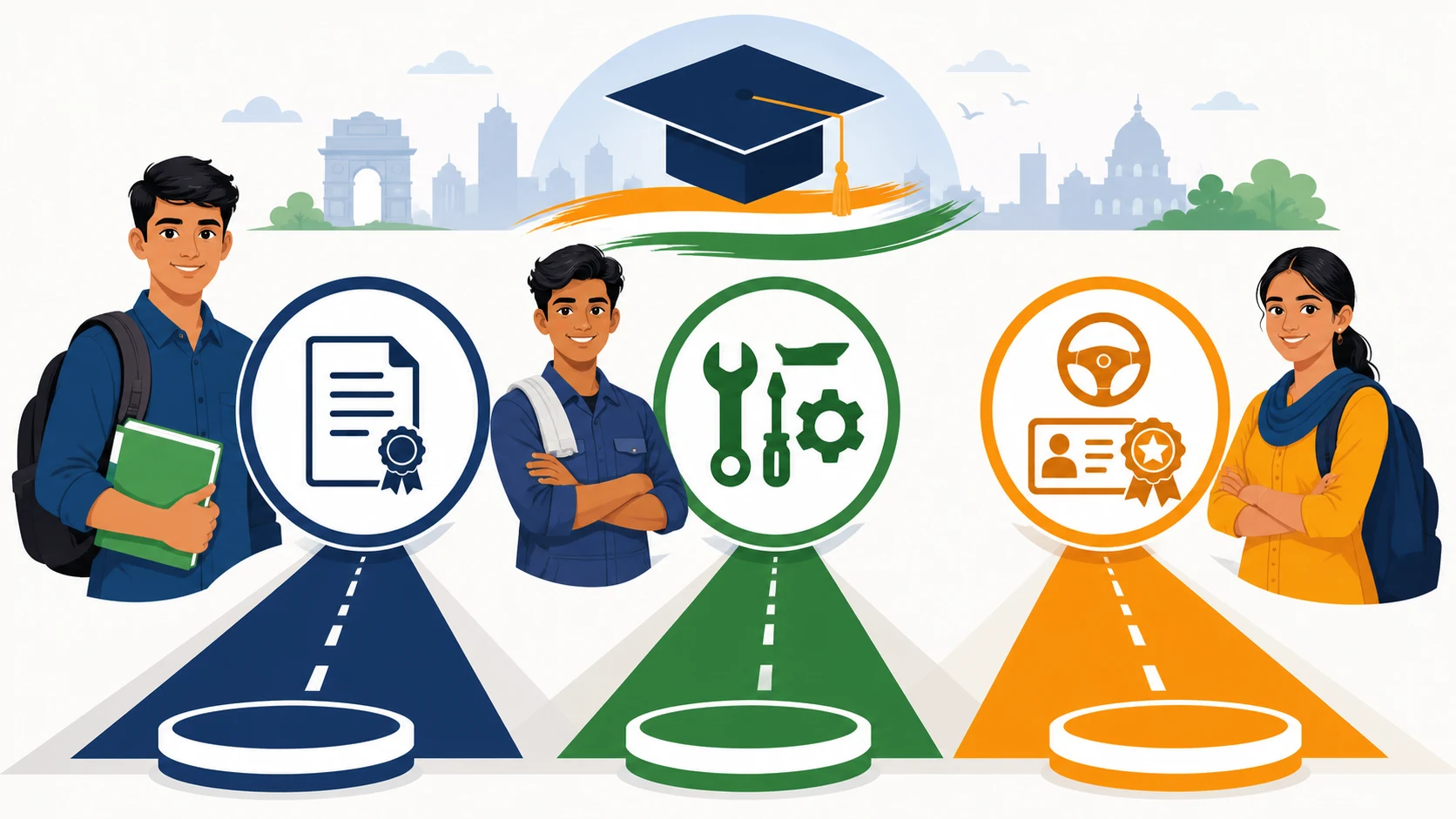 Visual comparison of Class 10, ITI and licence-based eligibility paths
