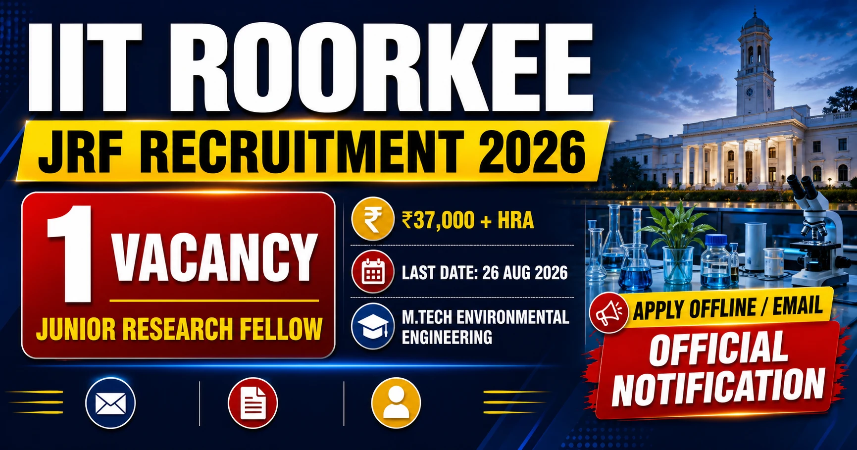 IIT Roorkee JRF Recruitment 2026 cover showing 1 vacancy and application deadline