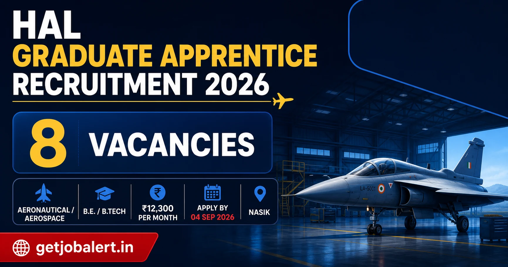 HAL Aeronautical and Aerospace Graduate Apprentice Recruitment 2026 cover showing 8 vacancies and last date