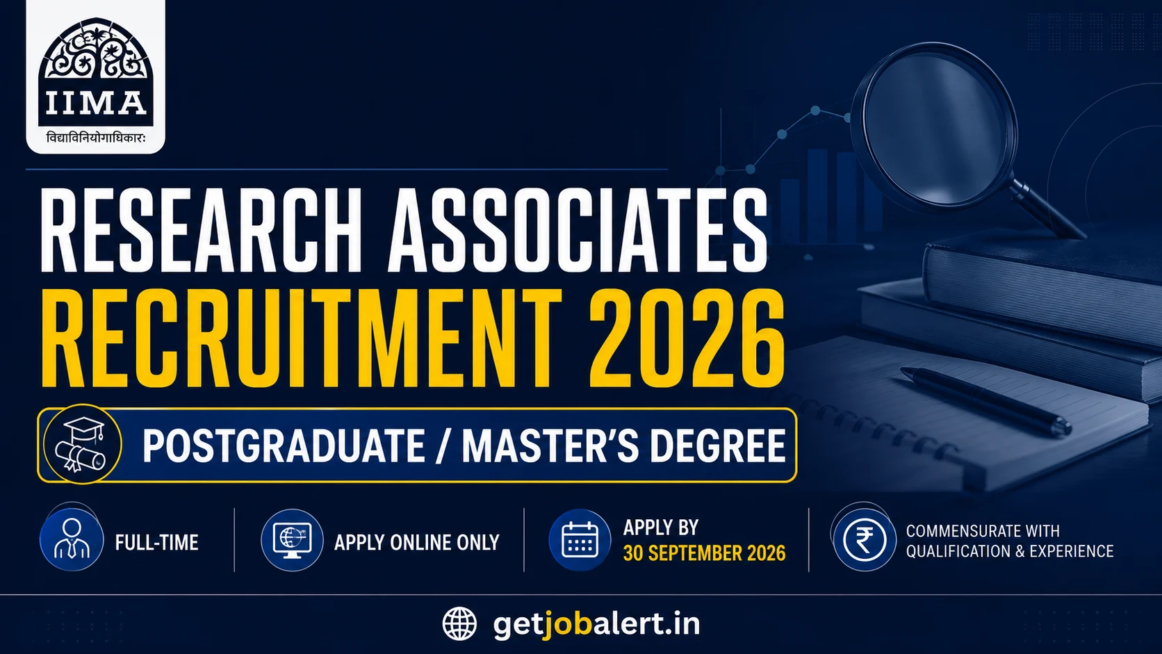 IIMA Research Associates Recruitment 2026 cover with postgraduate qualification and 30 September deadline