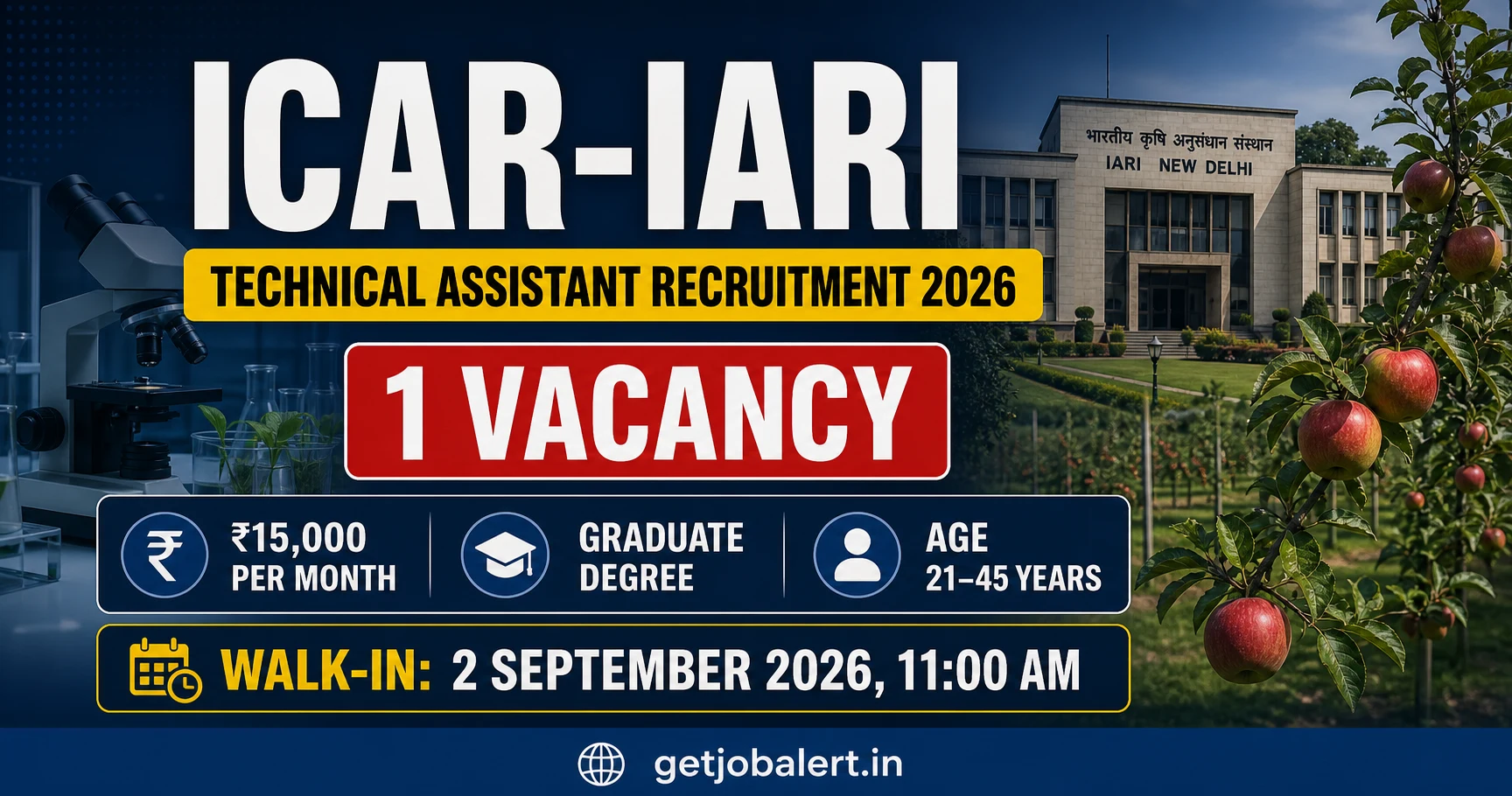 ICAR-IARI Technical Assistant Recruitment 2026 for 1 vacancy