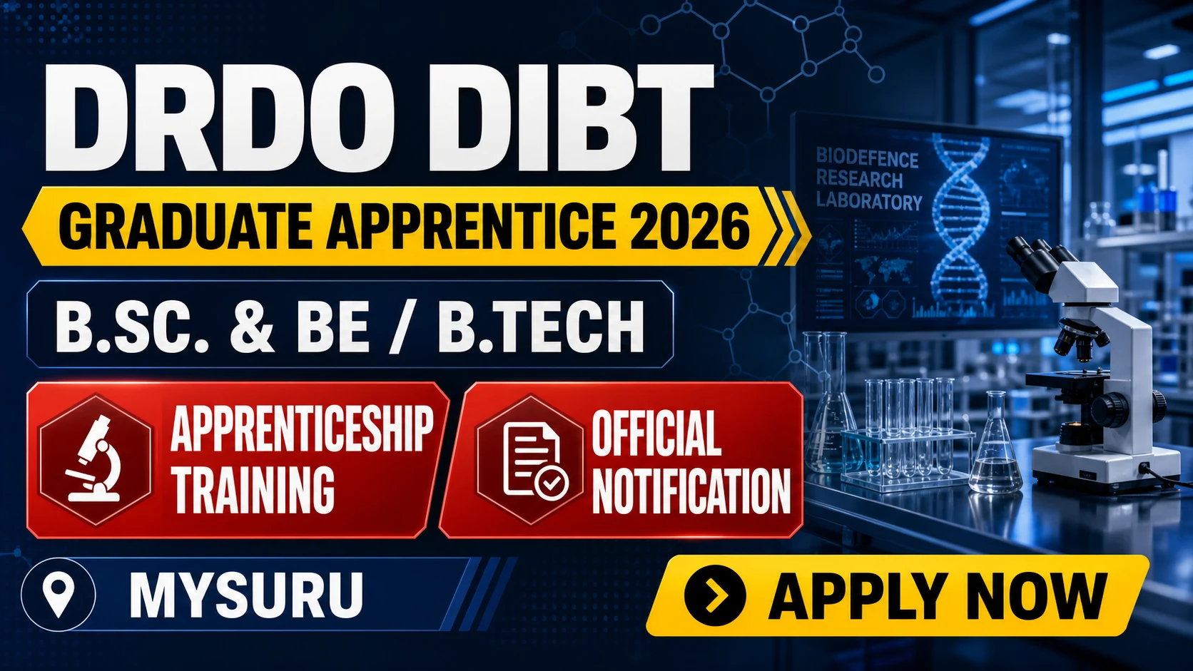 DRDO DIBT Graduate Apprentice Vacancy 2026 cover for BSc and BE BTech roles