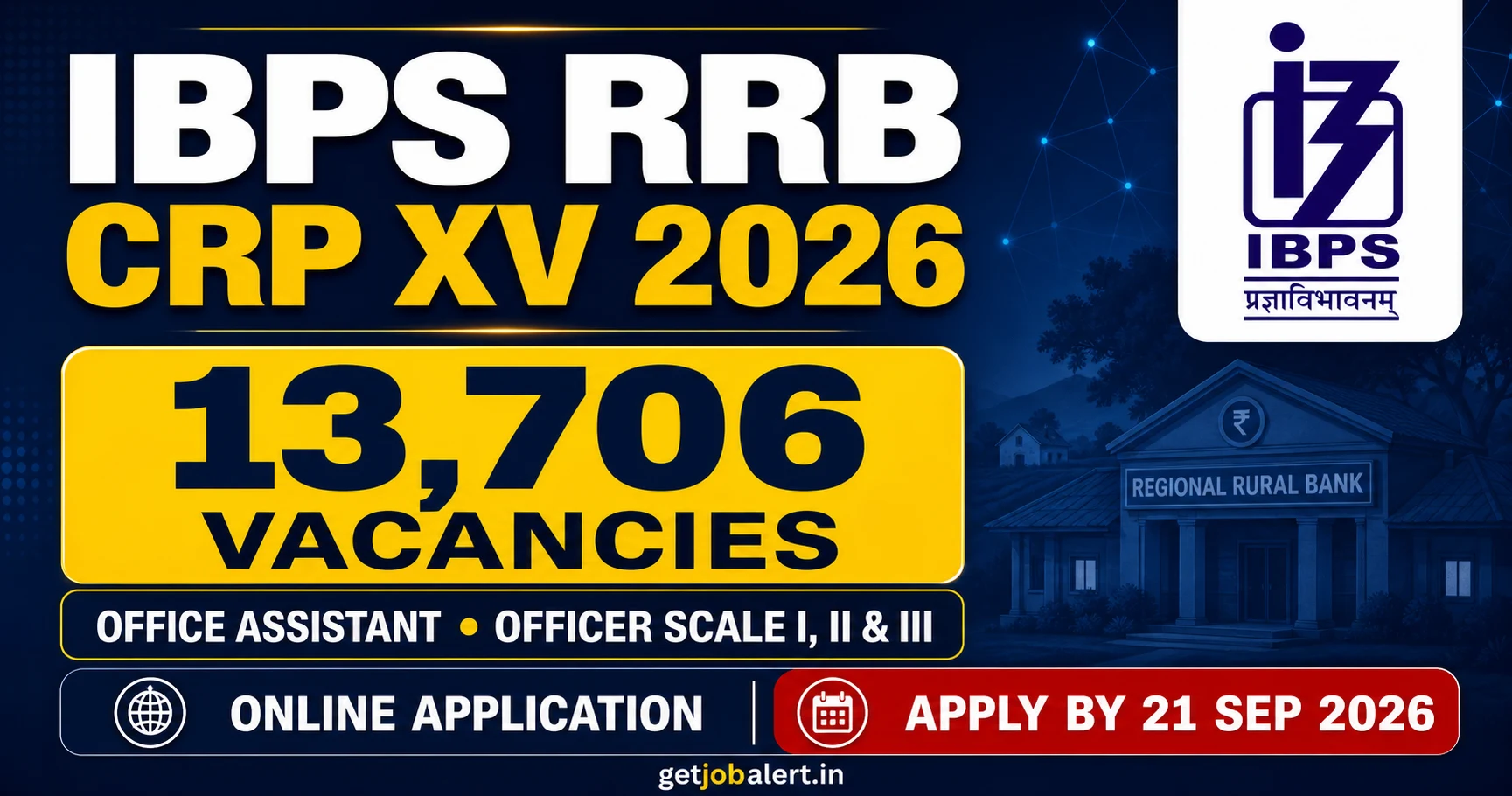 IBPS RRB CRP XV 2026 cover showing 13,706 vacancies and 21 September 2026 application deadline.