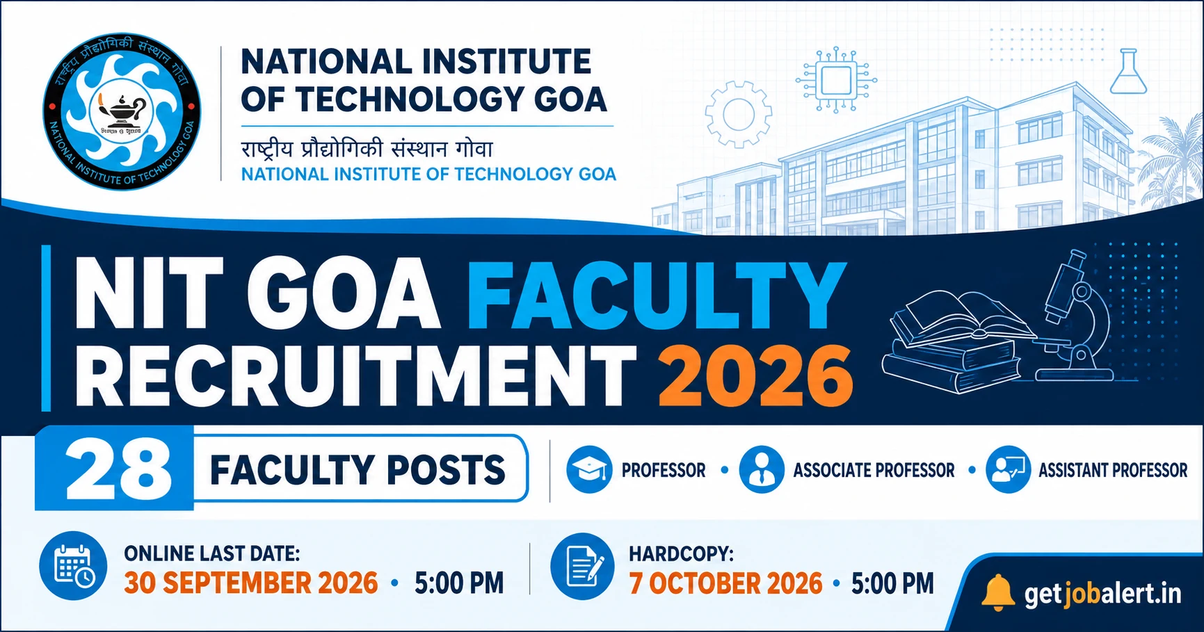 NIT Goa Faculty Recruitment 2026 cover showing 28 posts and online and hard-copy deadlines