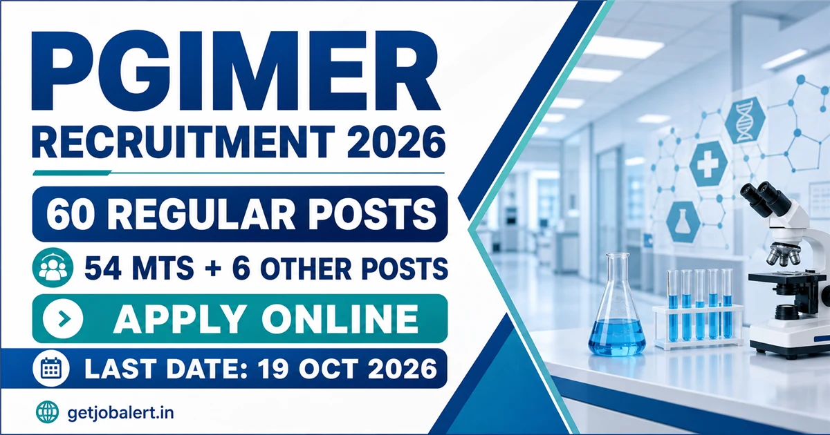 PGIMER Recruitment 2026 cover showing 60 regular posts, 54 MTS vacancies and 19 October 2026 last date