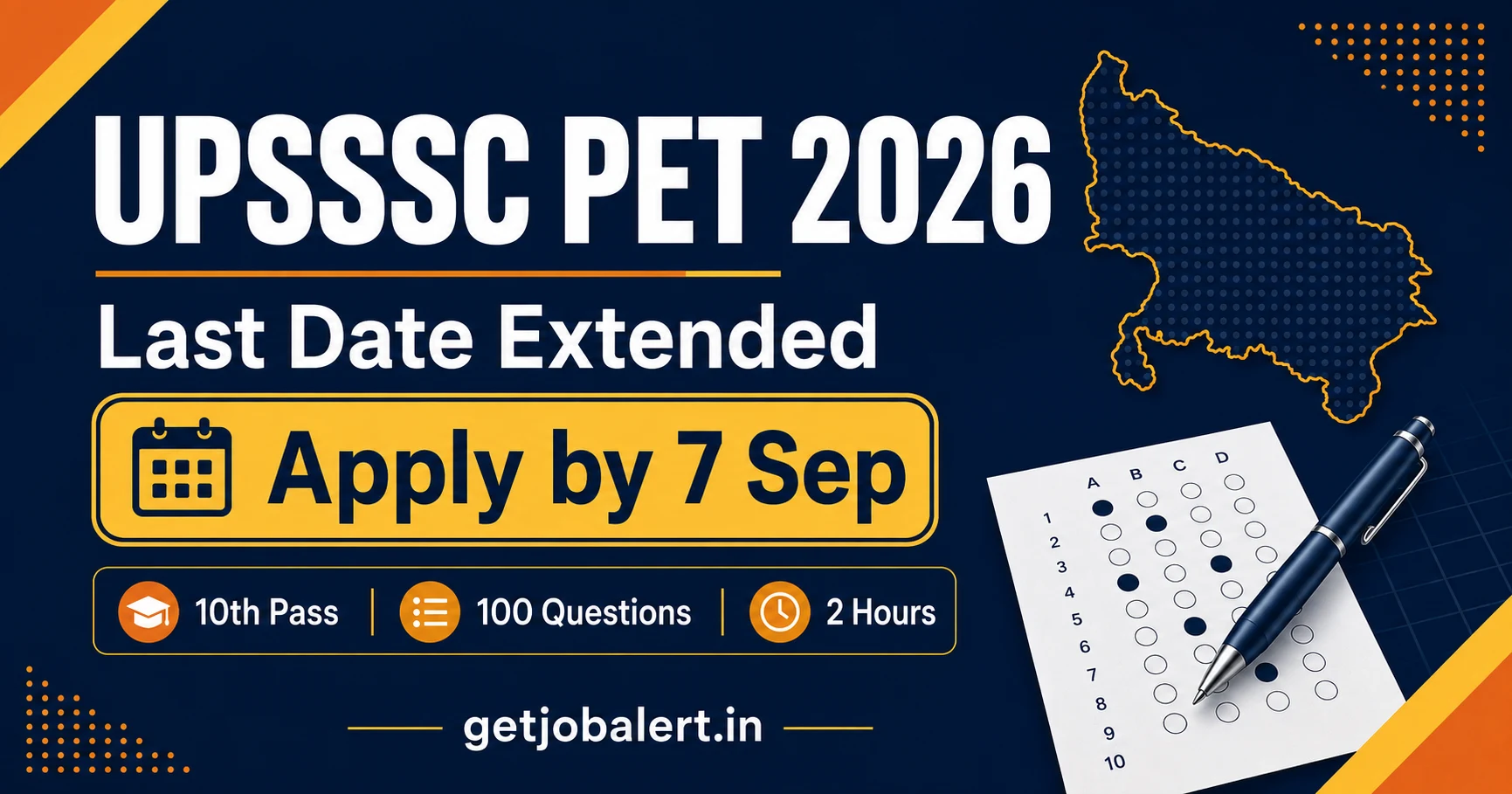 UPSSSC PET 2026 cover showing extended 7 September deadline and exam facts