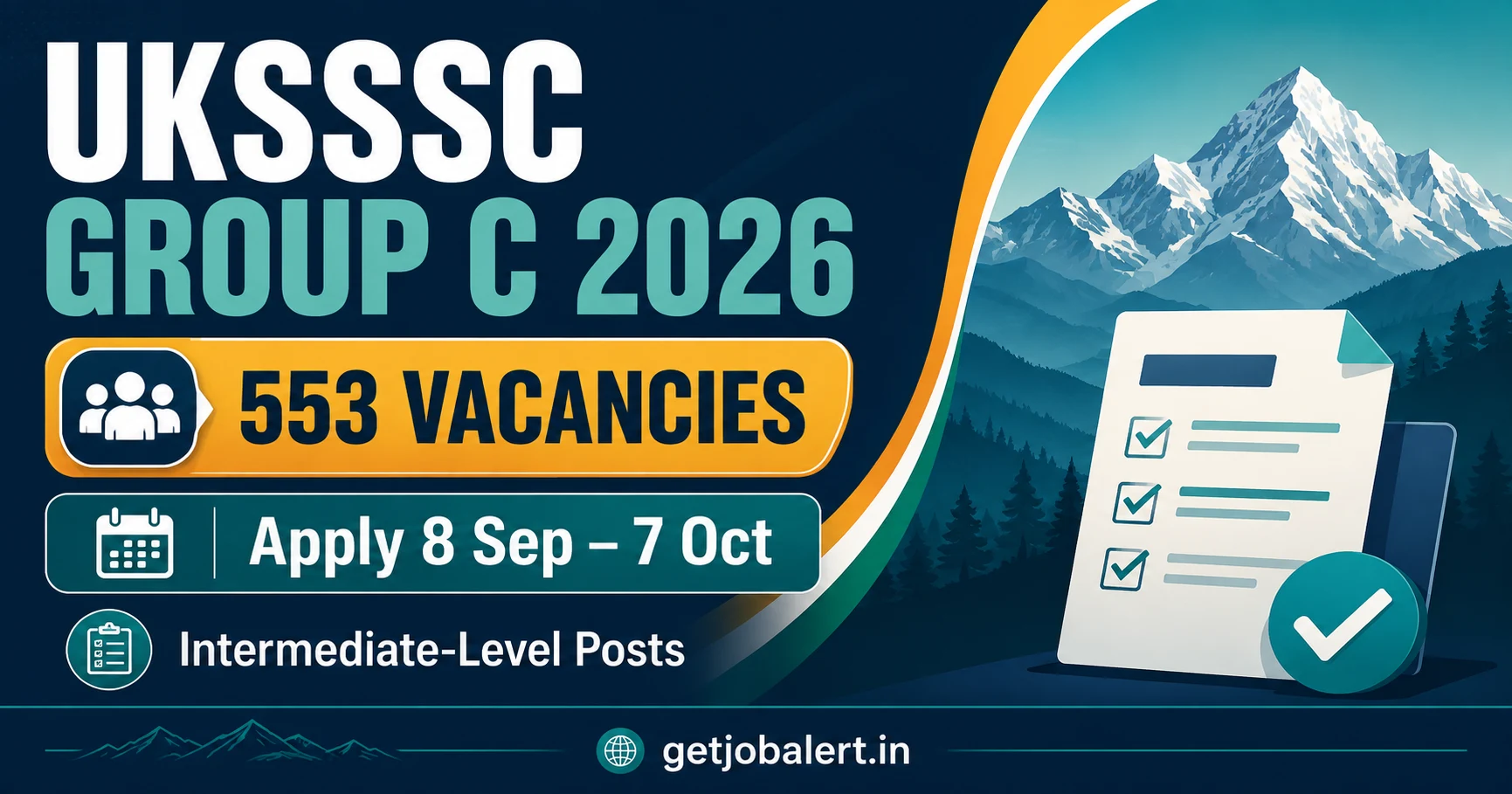 UKSSSC Group C Recruitment 2026 cover showing 553 vacancies and application dates 8 September to 7 October