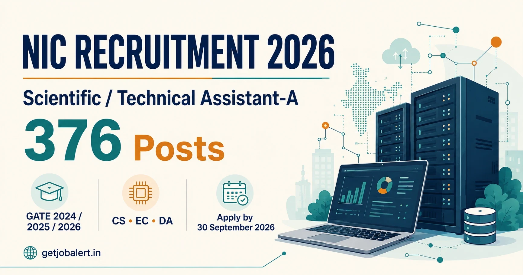 NIC Technical Assistant Recruitment 2026 — 376 posts through GATE CS, EC and DA