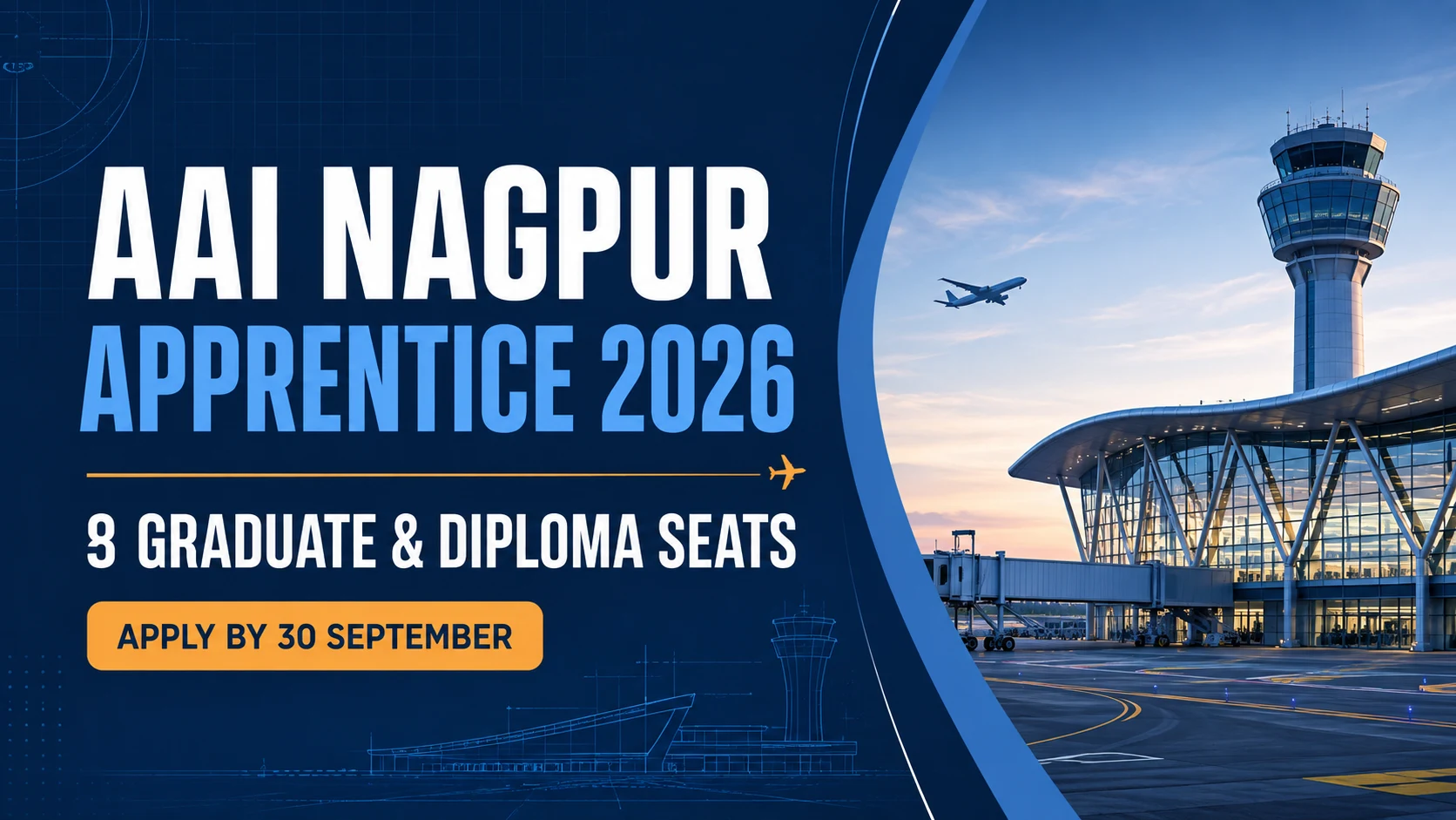 AAI Nagpur Apprentice Recruitment 2026 cover showing airport terminal and 8 Graduate and Diploma seats
