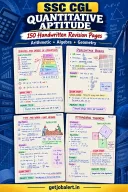 SSC CGL Quantitative Aptitude cover showing four actual handwritten note previews: BODMAS, percentage, time and work, and Pythagoras theorem.