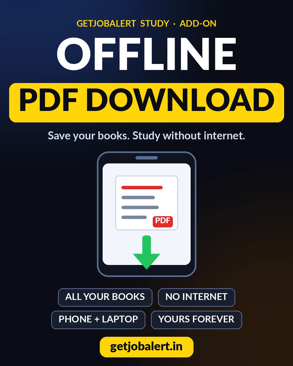 Offline PDF download add-on: save every purchased book as a PDF and study without internet