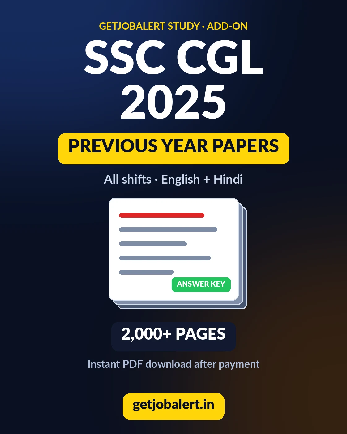 SSC CGL 2025 previous year question papers: all shifts in English and Hindi with answer keys, instant PDF download