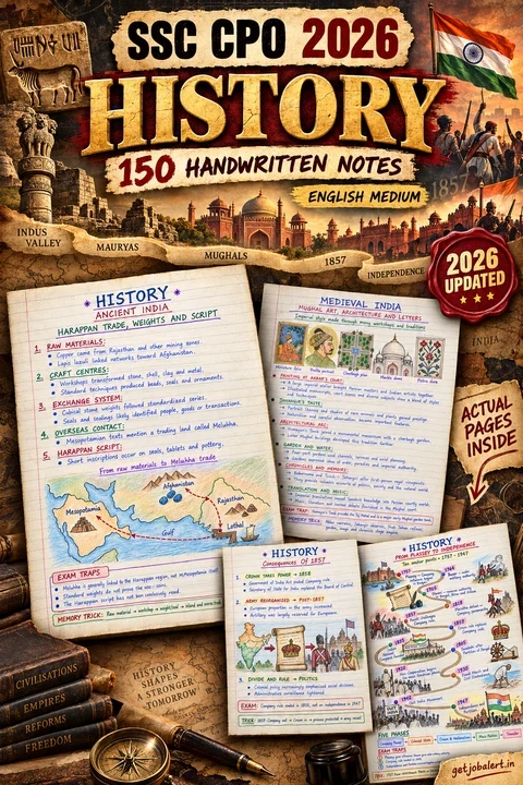 SSC CPO 2026 History English Medium handwritten notes cover.