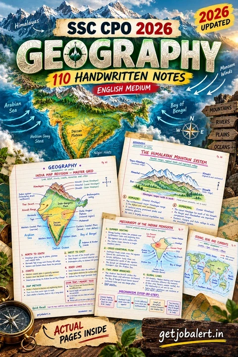SSC CPO 2026 Geography English Medium handwritten notes cover.