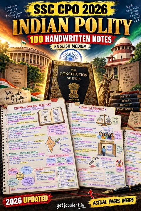 SSC CPO 2026 Indian Polity English Medium handwritten notes cover.