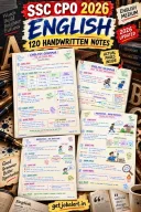 SSC CPO 2026 English handwritten grammar and vocabulary notes cover.