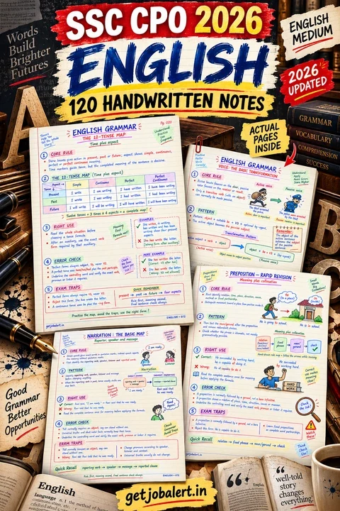SSC CPO 2026 English handwritten grammar and vocabulary notes cover.