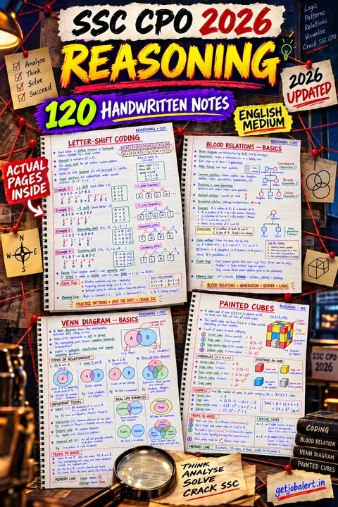 SSC CPO 2026 Reasoning English Medium handwritten notes cover.