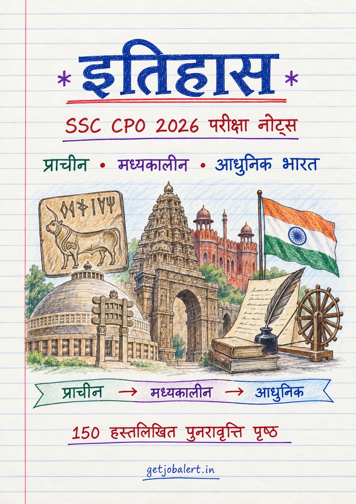 SSC CPO 2026 हिंदी माध्यम के इतिहास हस्तलिखित नोट्स का कवर।