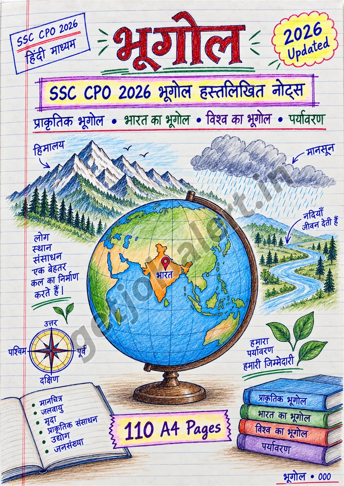 SSC CPO 2026 हिंदी माध्यम के भूगोल हस्तलिखित नोट्स का कवर।