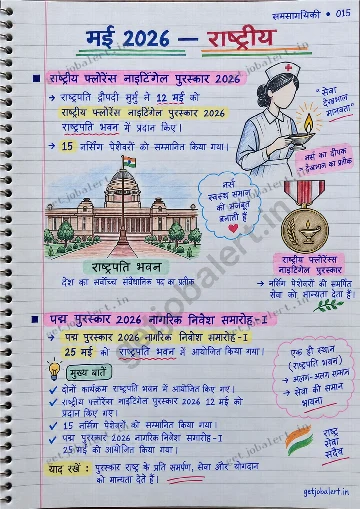 Real handwritten समसामयिकी revision notes sample page